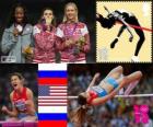 Kadınlar yüksek atlama Atletizm podyum, Anna Chicherova (Rusya), Brigetta Barrett (ABD) ve Svetlana Shkolina (Russia), Londra 2012